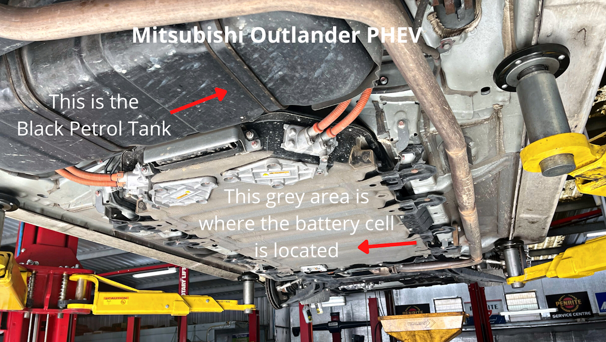 PHEV underside view - This Outlander was receintly serviced at Blackwood Dyno Tune & service